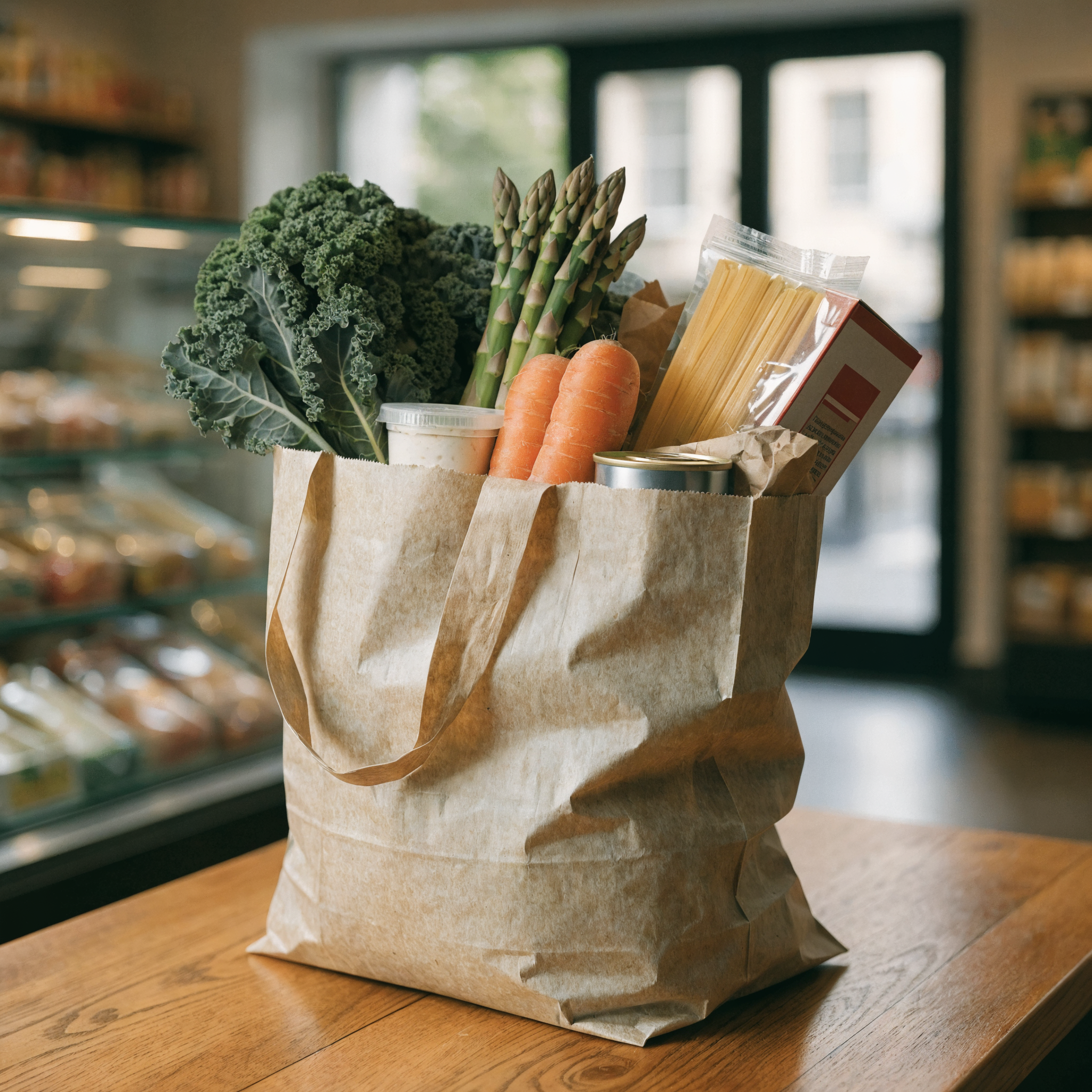 Shopper biodegradabile con la spesa