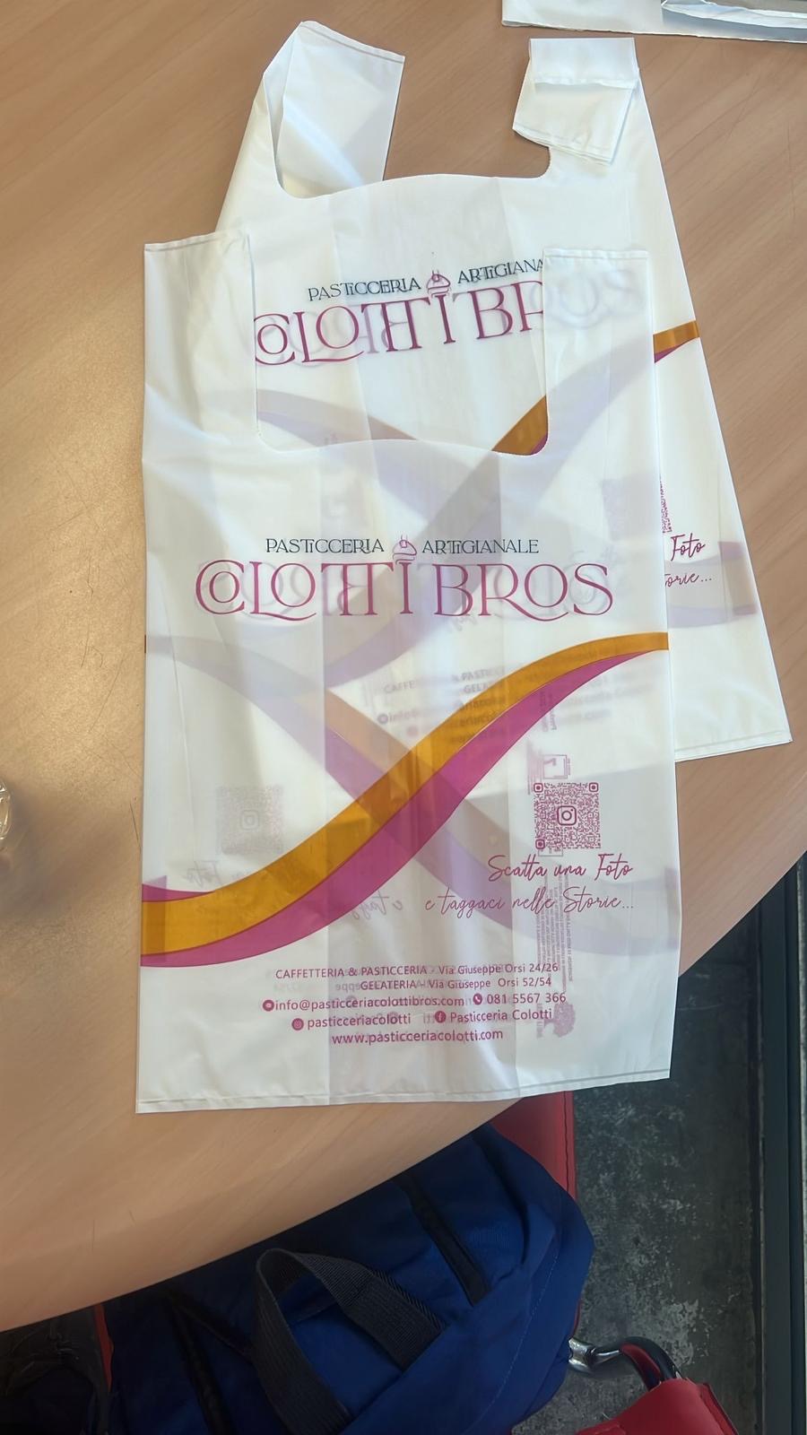 Busta biodegradabile reale per Pasticceria Colotti Bros